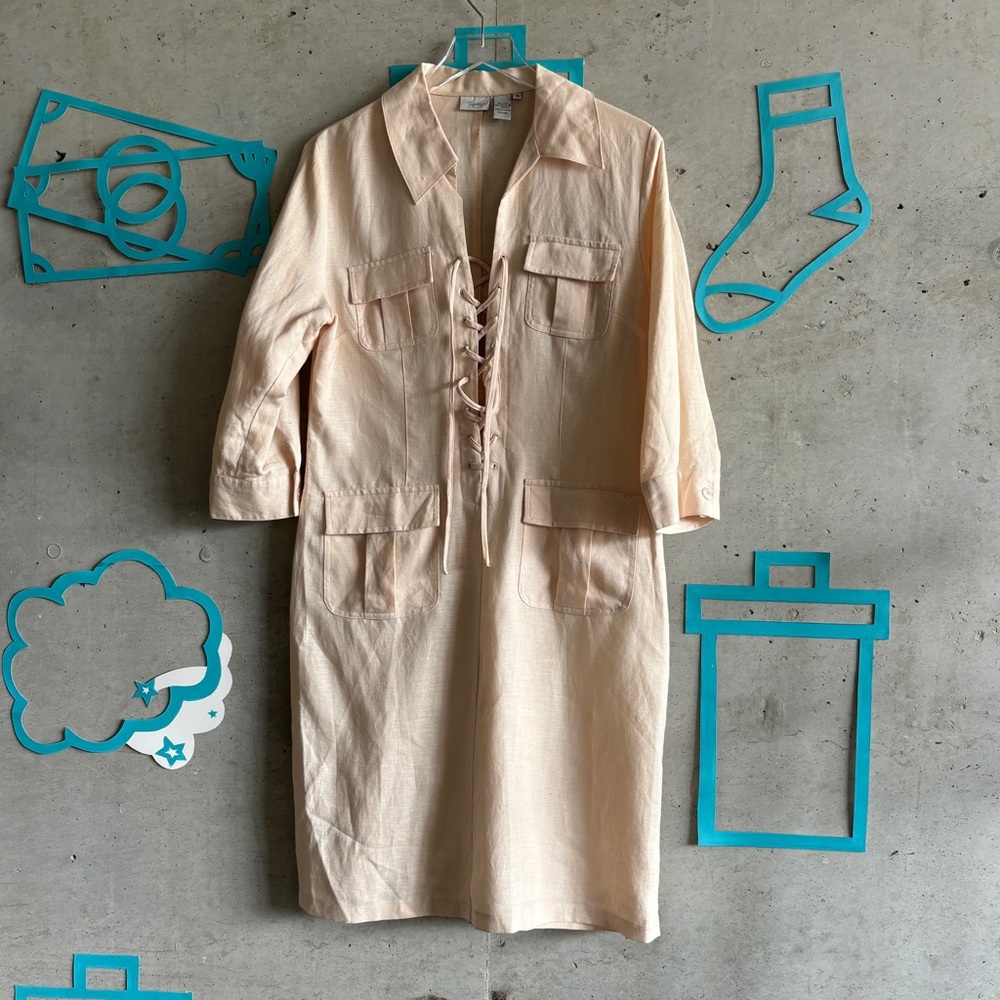 Vintage Spiegal Linen Blend Safari Patch Pocket Dress